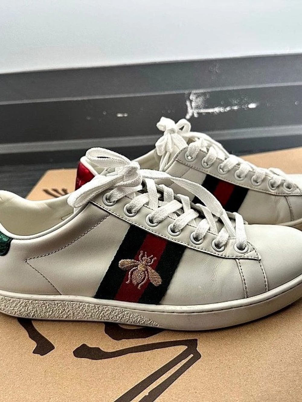 Gucci Ace Sneaker with Bee Color Block Sneakers in White & Green